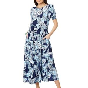 ✨HP✨LILLY PULITZER | NWOT Amelia Elbow Sleeve Midi Dress Low Tide Navy Bouquet